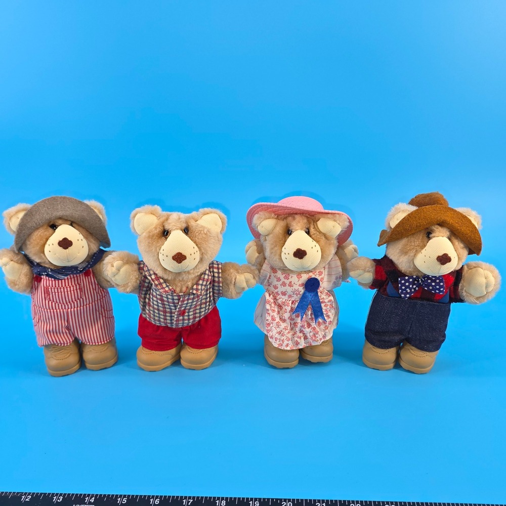 Vintage Furskins Bears 1983 1986 Set of 4 Plush Figures‎ Country Outfits 7 Inch